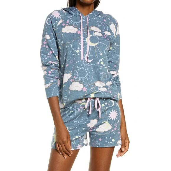 EMERSON ROAD NEW $70 2 Piece Hoodie Short Pajama Short in Blue XS‎ - Picture 1 of 3